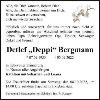 Traueranzeige von Detlef 