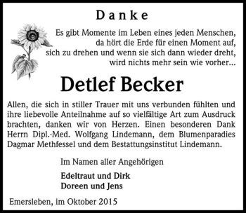 Traueranzeige von Detlef Becker  von Magdeburger Volksstimme