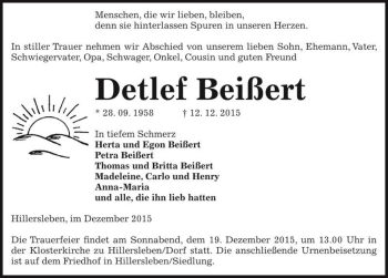 Traueranzeige von Detlef Beißert  von Magdeburger Volksstimme