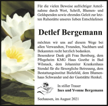Traueranzeige von Detlef Bergemann  von Magdeburger Volksstimme