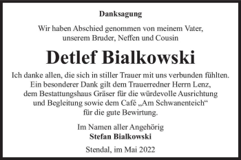 Traueranzeige von Detlef Bialkowski  von Magdeburger Volksstimme