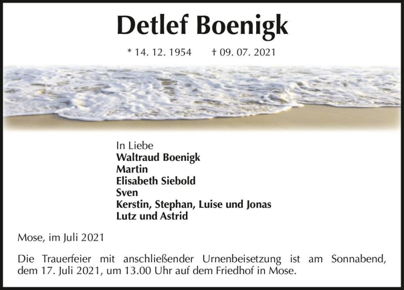  Traueranzeige für Detlef Boenigk  vom 14.07.2021 aus Magdeburger Volksstimme
