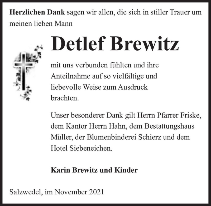  Traueranzeige für Detlef Brewitz  vom 11.12.2021 aus Magdeburger Volksstimme