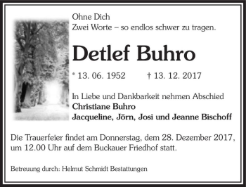 Traueranzeige von Detlef Buhro  von Magdeburger Volksstimme