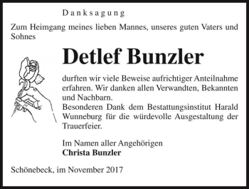 Traueranzeige von Detlef Bunzler  von Magdeburger Volksstimme