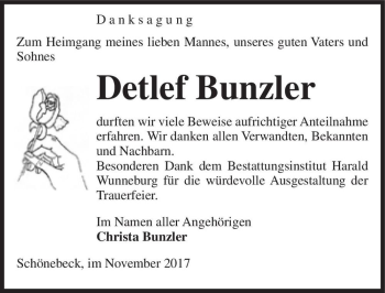 Traueranzeige von Detlef Bunzler  von Magdeburger Volksstimme