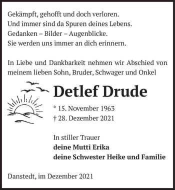 Traueranzeige von Detlef Drude  von Magdeburger Volksstimme