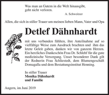 Traueranzeige von Detlef Dähnhard  von Magdeburger Volksstimme