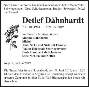Traueranzeige von Detlef Dähnhardt  von Magdeburger Volksstimme