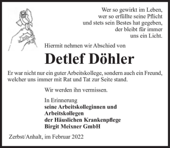 Traueranzeige von Detlef Döhler  von Magdeburger Volksstimme
