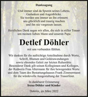 Traueranzeige von Detlef Döhler  von Magdeburger Volksstimme
