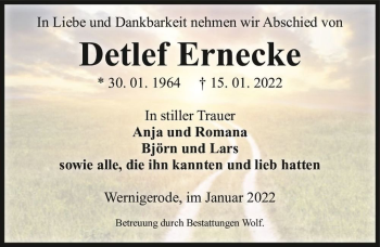 Traueranzeige von Detlef Ernecke  von Magdeburger Volksstimme