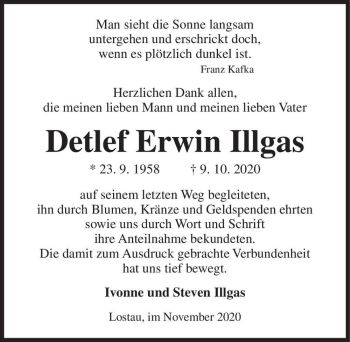 Traueranzeige von Detlef Erwin Illgas  von Magdeburger Volksstimme