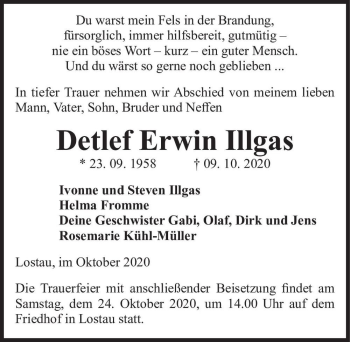 Traueranzeige von Detlef Erwin Illgas  von Magdeburger Volksstimme