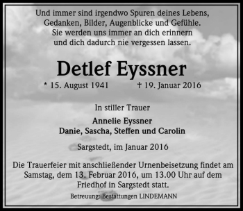 Traueranzeige von Detlef Eyssner  von Magdeburger Volksstimme