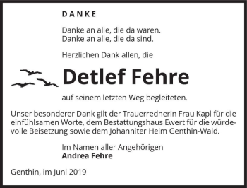 Traueranzeige von Detlef Fehre  von Magdeburger Volksstimme
