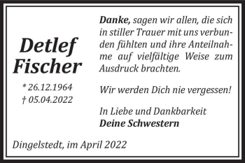 Traueranzeige von Detlef Fischer  von Magdeburger Volksstimme