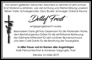 Traueranzeige von Detlef Frost  von Magdeburger Volksstimme