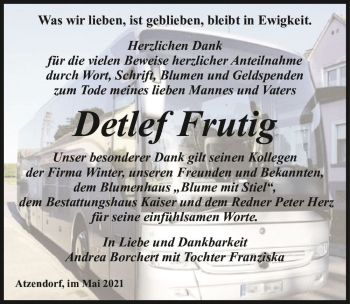 Traueranzeige von Detlef Frutig  von Magdeburger Volksstimme