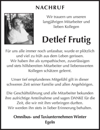 Traueranzeige von Detlef Frutig  von Magdeburger Volksstimme