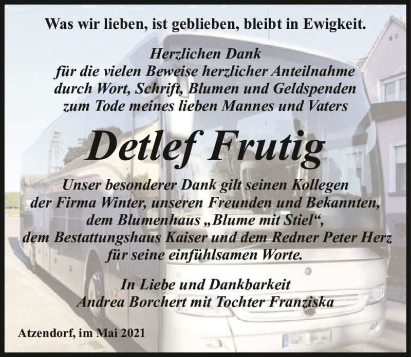  Traueranzeige für Detlef Frutig  vom 22.05.2021 aus Magdeburger Volksstimme