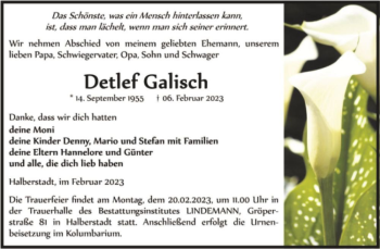 Traueranzeige von Detlef Galisch  von Magdeburger Volksstimme