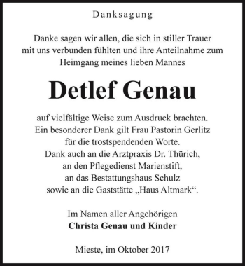 Traueranzeige von Detlef Genau  von Magdeburger Volksstimme