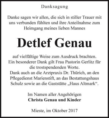 Traueranzeige von Detlef Genau  von Magdeburger Volksstimme