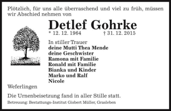 Traueranzeige von Detlef Gohrke  von Magdeburger Volksstimme