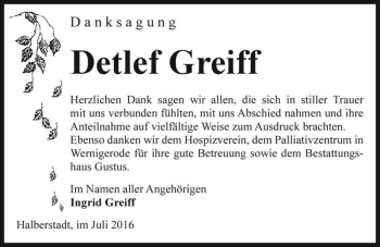 Traueranzeige von Detlef Greiff  von Magdeburger Volksstimme