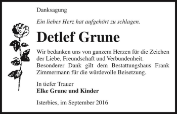 Traueranzeige von Detlef Grune  von Magdeburger Volksstimme