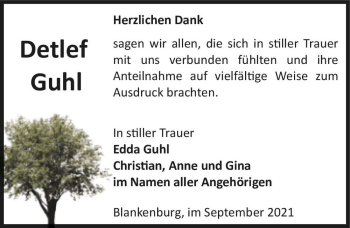 Traueranzeige von Detlef Guhl  von Magdeburger Volksstimme