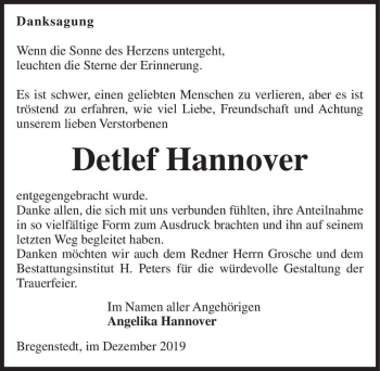 Traueranzeige von Detlef Hannover  von Magdeburger Volksstimme