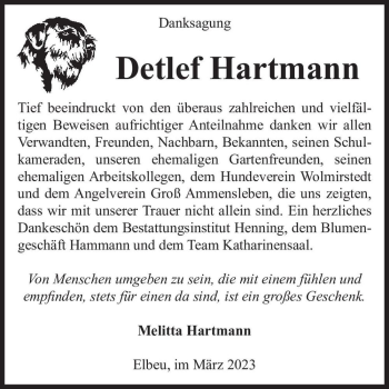 Traueranzeige von Detlef Hartmann  von Magdeburger Volksstimme