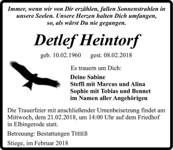 Traueranzeige von Detlef Heintorf  von Magdeburger Volksstimme