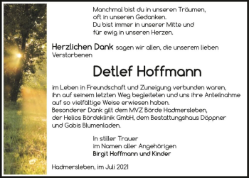 Traueranzeige von Detlef Hoffmann  von Magdeburger Volksstimme