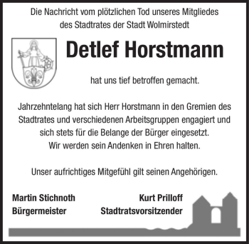 Traueranzeige von Detlef Horstmann  von Magdeburger Volksstimme