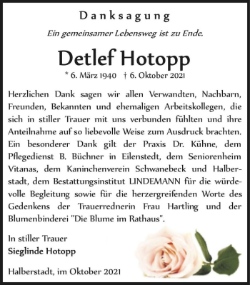 Traueranzeige von Detlef Hotopp  von Magdeburger Volksstimme