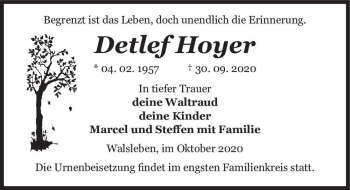 Traueranzeige von Detlef Hoyer  von Magdeburger Volksstimme