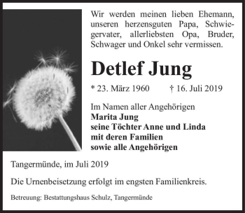 Traueranzeige von Detlef Jung  von Magdeburger Volksstimme