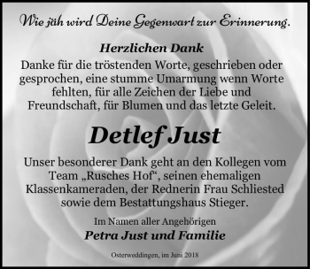 Traueranzeige von Detlef Just  von Magdeburger Volksstimme