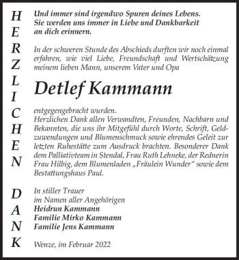Traueranzeige von Detlef Kammann  von Magdeburger Volksstimme