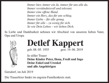 Traueranzeige von Detlef Kappert  von Magdeburger Volksstimme