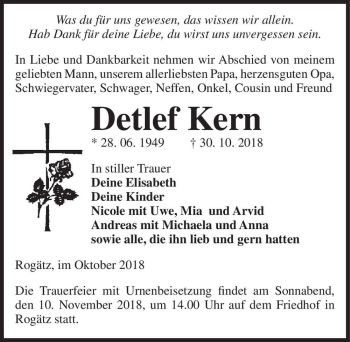 Traueranzeige von Detlef Kern  von Magdeburger Volksstimme