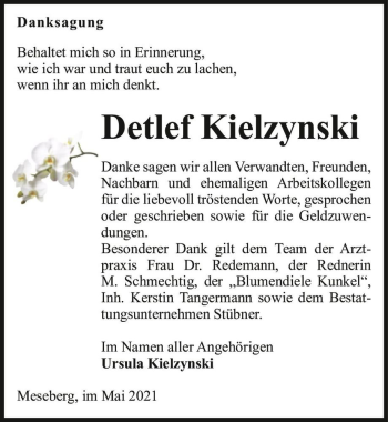 Traueranzeige von Detlef Kielzynski  von Magdeburger Volksstimme