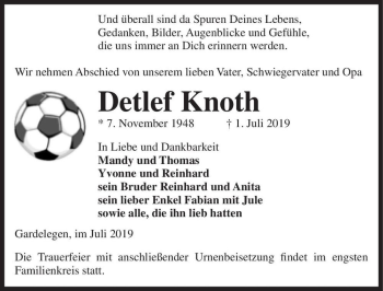 Traueranzeige von Detlef Knoth  von Magdeburger Volksstimme