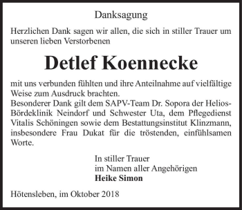 Traueranzeige von Detlef Koennecke  von Magdeburger Volksstimme