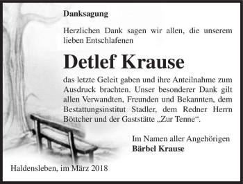 Traueranzeige von Detlef Krause  von Magdeburger Volksstimme