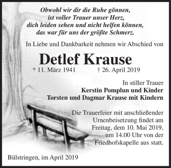 Traueranzeige von Detlef Krause  von Magdeburger Volksstimme
