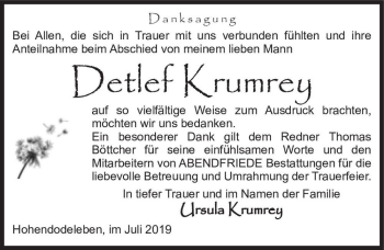 Traueranzeige von Detlef Krumrey  von Magdeburger Volksstimme
